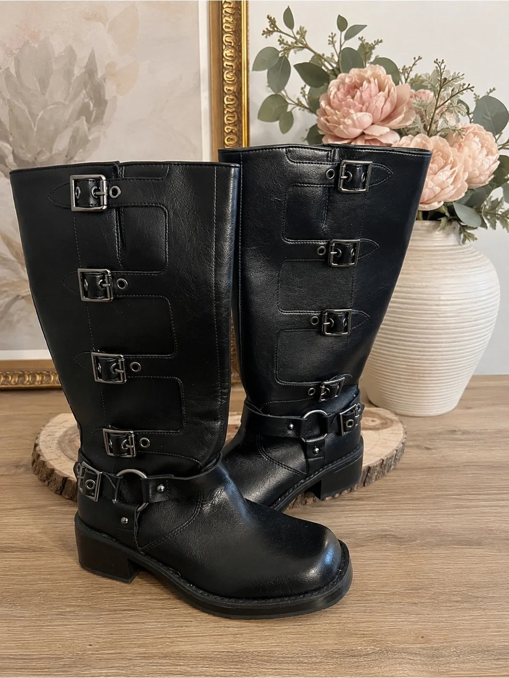Wild Fable Rebel Tall Moto Buckle Boots | Black | Size 7